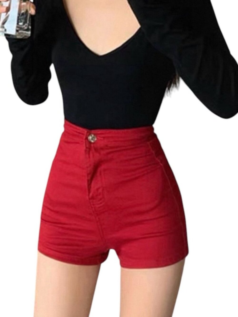 Red High Waist Bodycon Micro Shorts Women XS Sexy Hot Pants